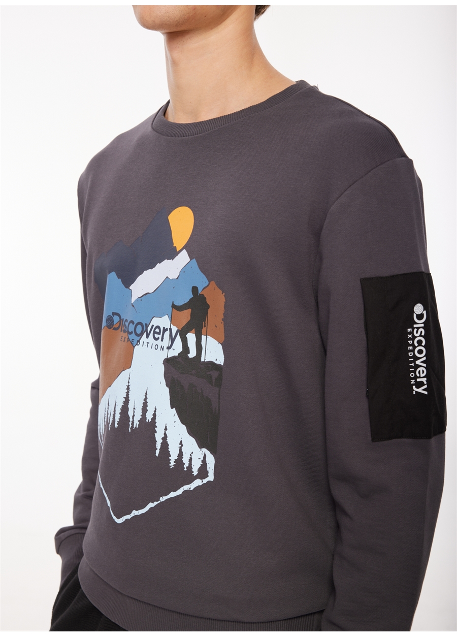 Discovery Expedition Füme Erkek Bisiklet Yaka Baskılı Sweatshirt D3WM-SWT38_2