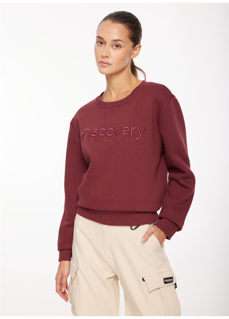 Discovery Expedition Mürdüm Kadın Bisiklet Yaka Nakışlı Sweatshirt D3WL-SWT15_1