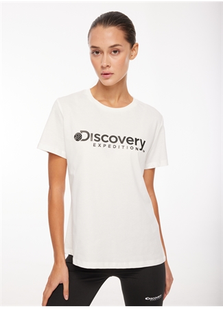 Discovery Expedition Beyaz Kadın Bisiklet Yaka Baskılı T-Shirt D3WL-TST1_1