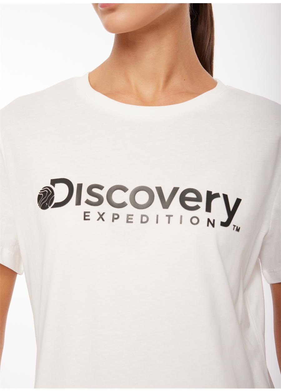 Discovery Expedition Beyaz Kadın Bisiklet Yaka Baskılı T-Shirt D3WL-TST1_2