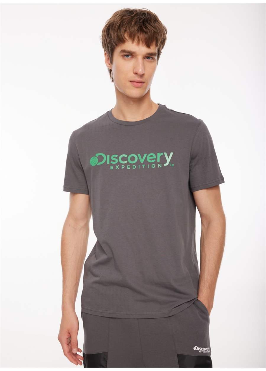 Discovery Expedition Antrasit Erkek Bisiklet Yaka Baskılı T-Shirt D3WM-TST6_1