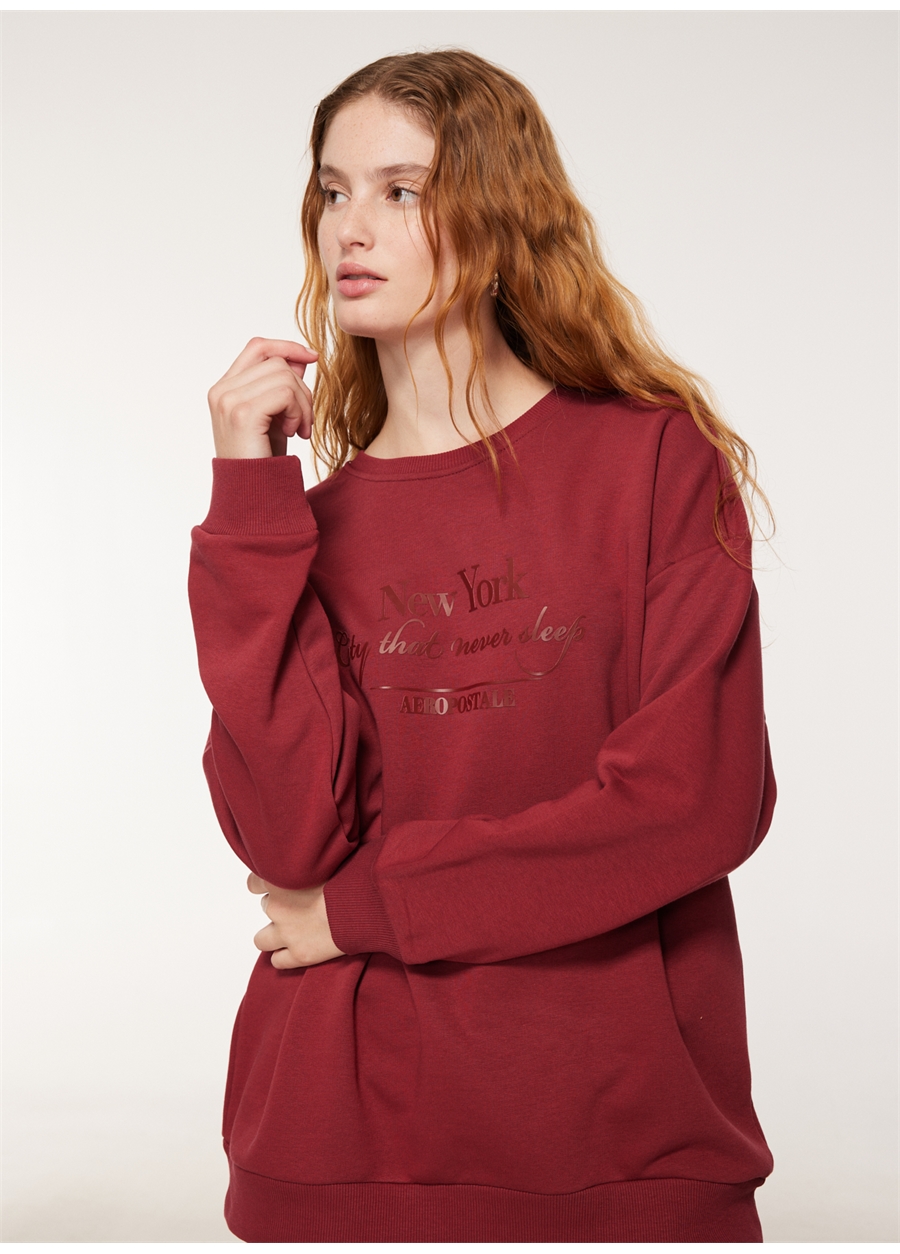 Aeropostale Bisiklet Yaka Baskılı Bordo Kadın Sweatshırt A3WL-SWT2_3