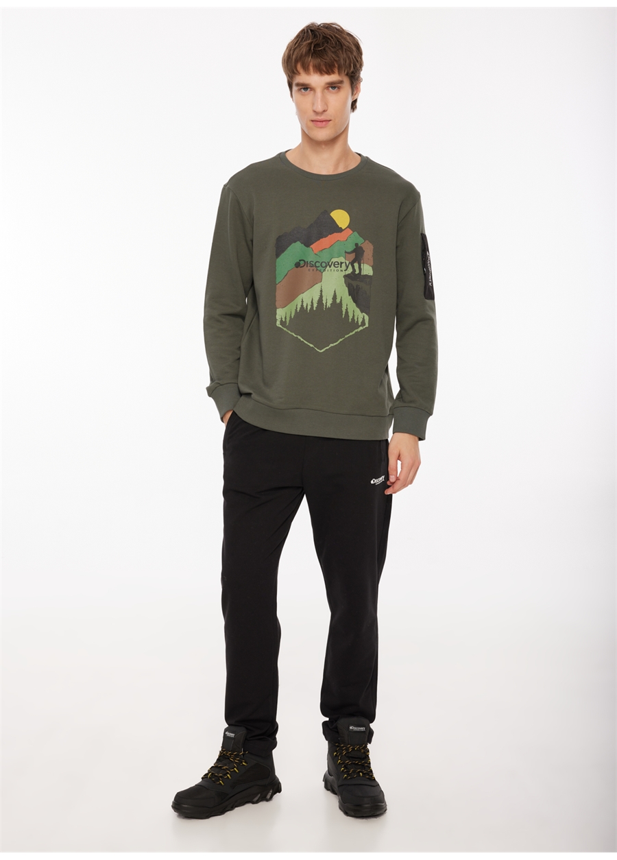 Discovery Expedition Haki Erkek Bisiklet Yaka Baskılı Sweatshirt D3WM-SWT38_0