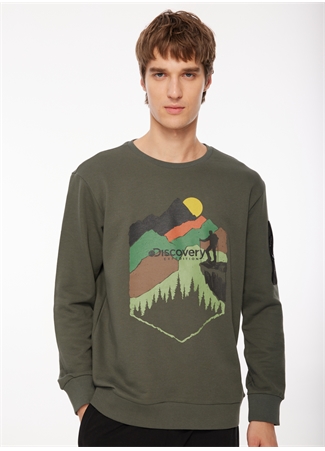 Discovery Expedition Haki Erkek Bisiklet Yaka Baskılı Sweatshirt D3WM-SWT38_1