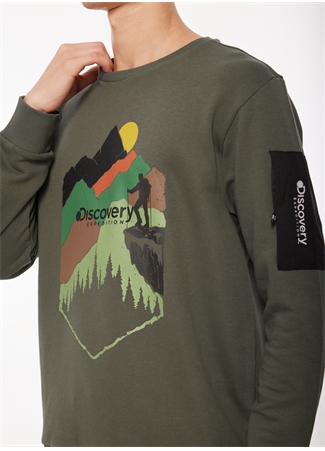 Discovery Expedition Haki Erkek Bisiklet Yaka Baskılı Sweatshirt D3WM-SWT38_2