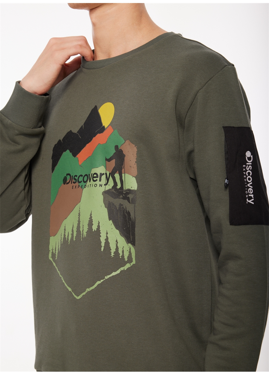 Discovery Expedition Haki Erkek Bisiklet Yaka Baskılı Sweatshirt D3WM-SWT38_2