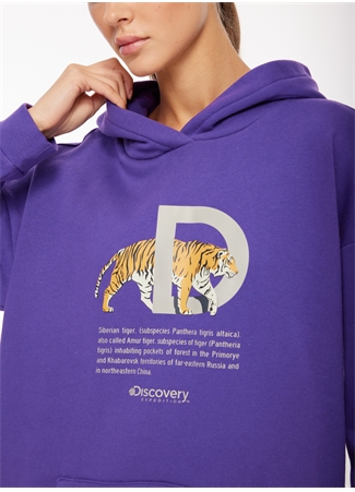 Discovery Expedition Mor Kadın Kapüşonlu Baskılı Sweatshirt D3WL-SWT25_2