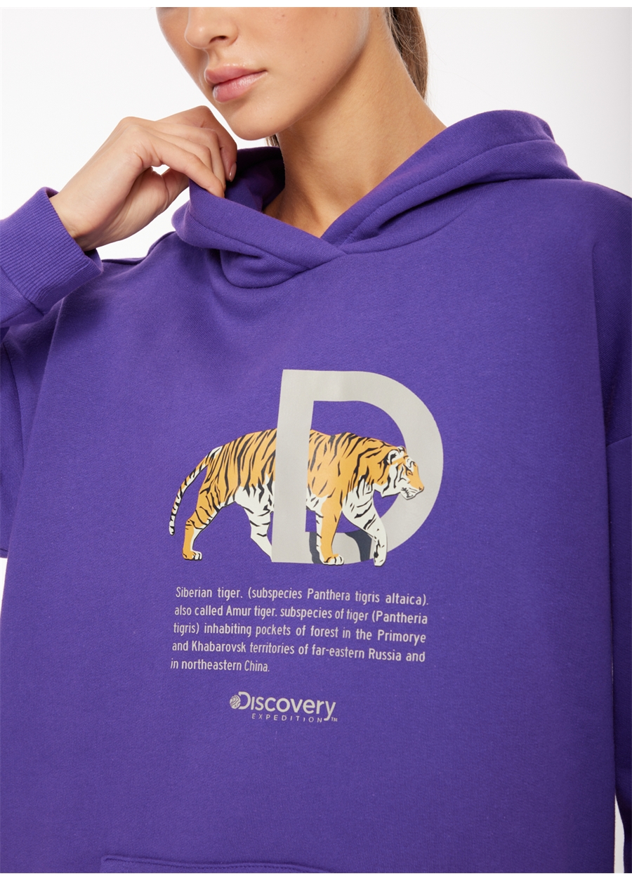 Discovery Expedition Mor Kadın Kapüşonlu Baskılı Sweatshirt D3WL-SWT25_2