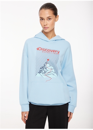 Discovery Expedition Mavi Kadın Kapüşonlu Oversize Baskılı Sweatshirt D3WL-SWT22_1