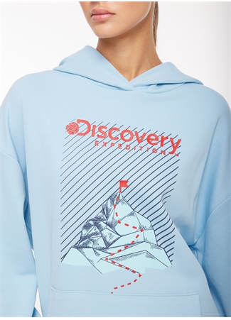 Discovery Expedition Mavi Kadın Kapüşonlu Oversize Baskılı Sweatshirt D3WL-SWT22_2