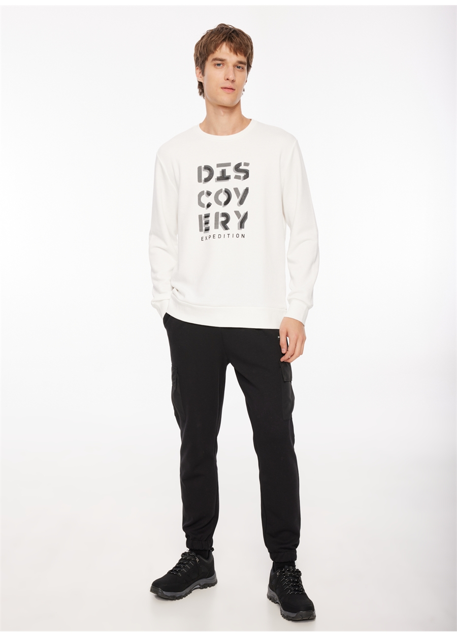 Discovery Expedition Ekru Erkek Bisiklet Yaka Baskılı Sweatshirt D3WM-SWT42