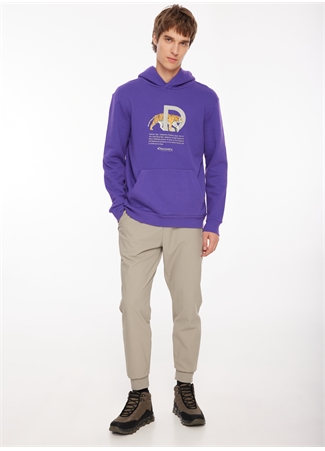 Discovery Expedition Mor Erkek Kapüşonlu Baskılı Sweatshirt D3WM-SWT41