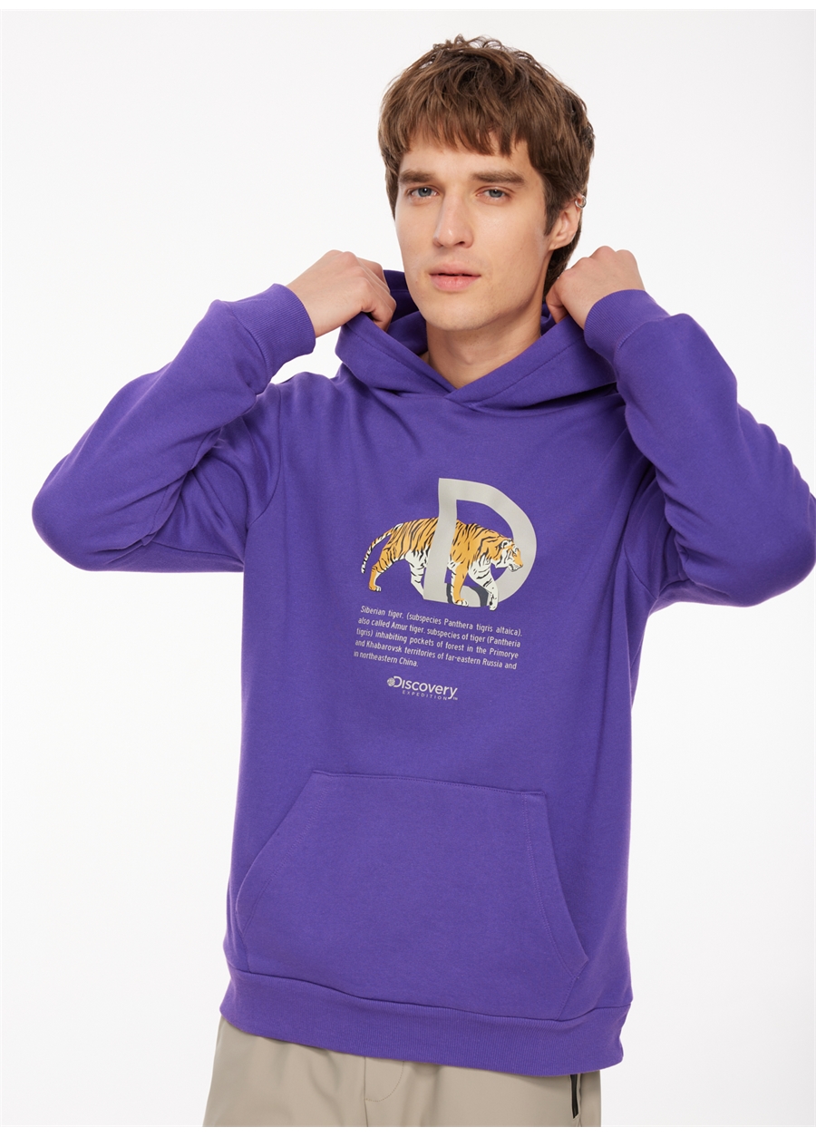 Discovery Expedition Mor Erkek Kapüşonlu Baskılı Sweatshirt D3WM-SWT41_1