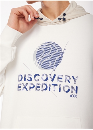 Discovery Expedition Kırık Beyaz Erkek Kapüşonlu Baskılı Sweatshirt D3WM-SWT44_2