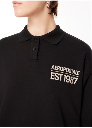 Aeropostale Polo Yaka Baskılı Siyah Kadın Sweatshırt A3WL-SWT14_4