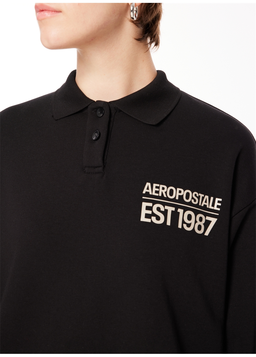 Aeropostale Polo Yaka Baskılı Siyah Kadın Sweatshırt A3WL-SWT14_4