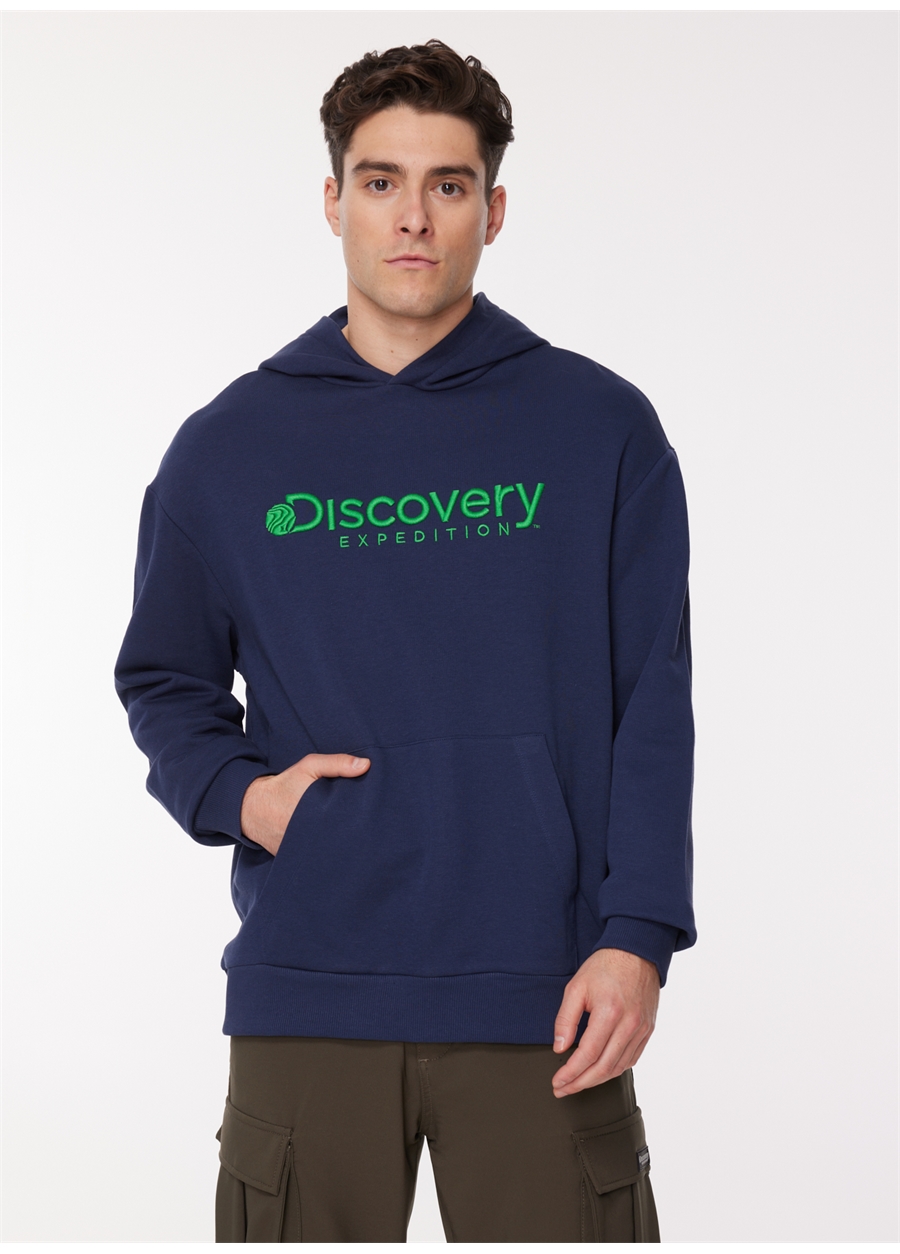 Discovery Expedition Lacivert Erkek Kapüşonlu Nakışlı Sweatshirt D3WM-SWT28_2