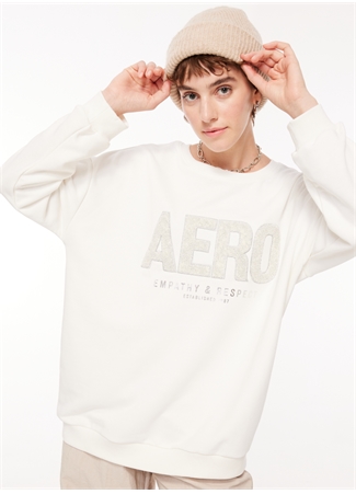 Aeropostale Bisiklet Yaka Nakışlı Ekru Kadın Sweatshırt A3WL-SWT11_0