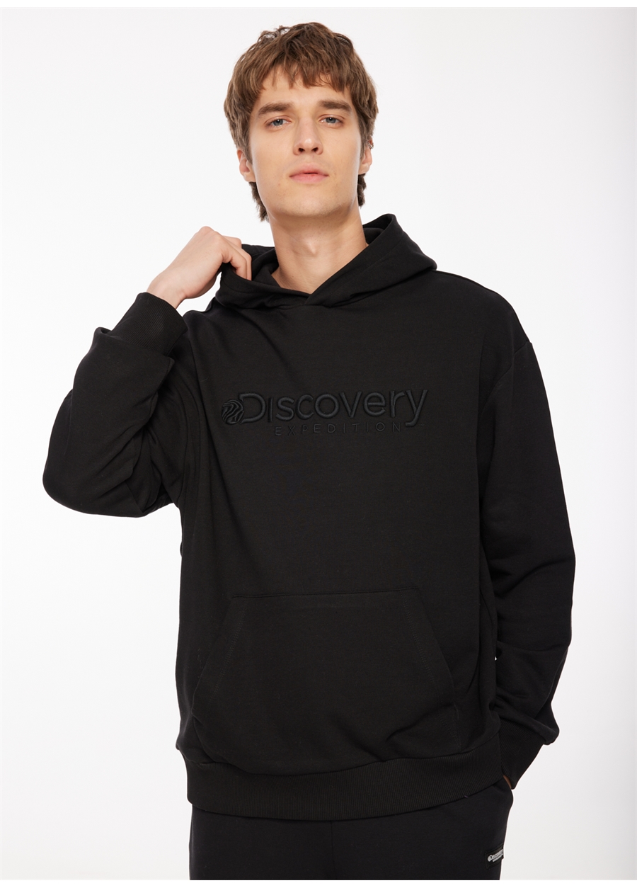 Discovery Expedition Siyah Erkek Kapüşonlu Nakışlı Sweatshirt D3WM-SWT28_1