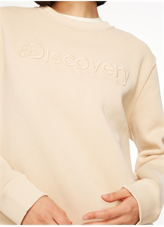 Discovery Expedition Bej Kadın Bisiklet Yaka Nakışlı Sweatshirt D3WL-SWT15_4