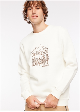 Discovery Expedition Kırık Beyaz Erkek Bisiklet Yaka Baskılı Sweatshirt D3WM-SWT29