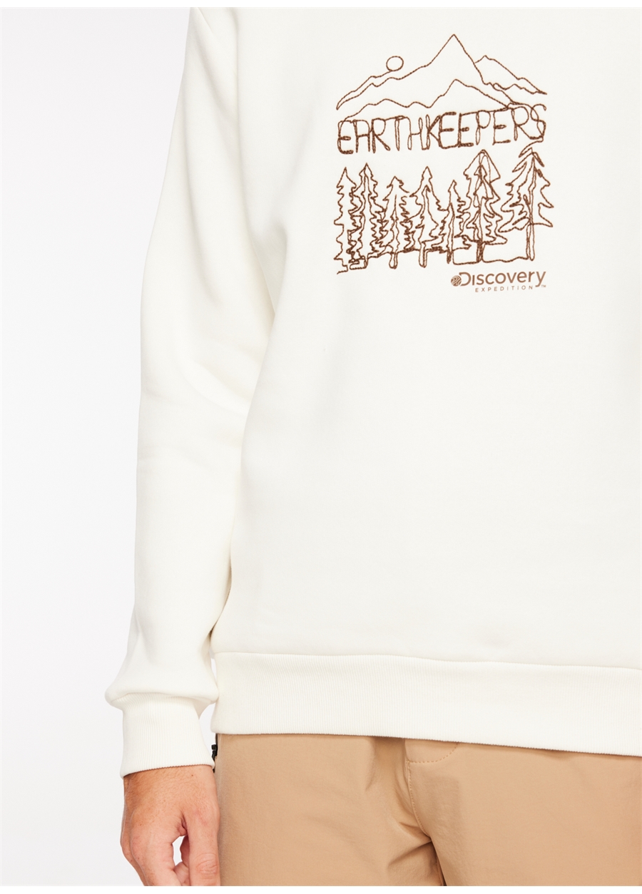 Discovery Expedition Kırık Beyaz Erkek Bisiklet Yaka Baskılı Sweatshirt D3WM-SWT29_3