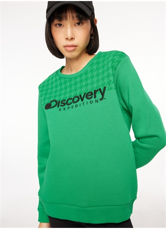 Discovery Expedition Yeşil Kadın Bisiklet Yaka Baskılı Sweatshirt D3WL-SWT19_1