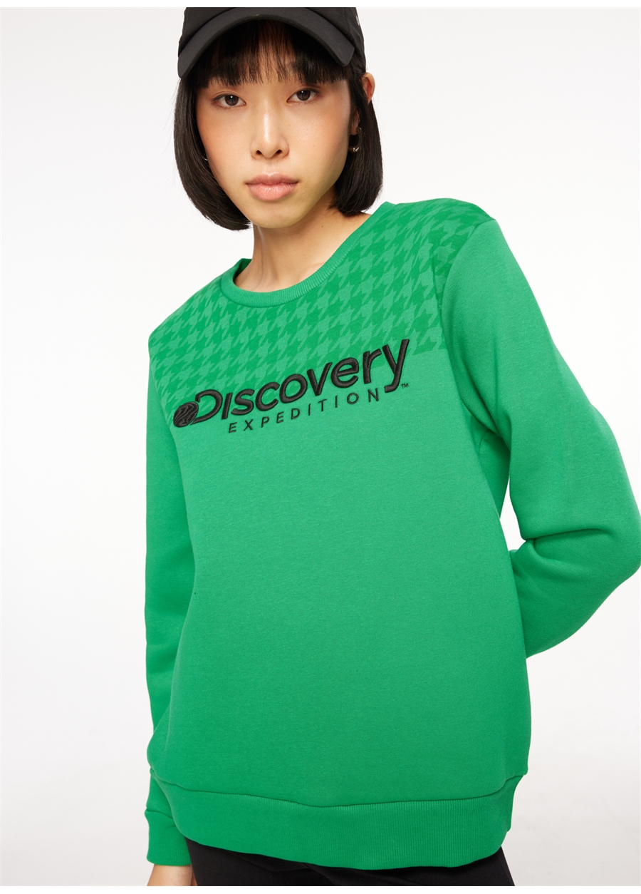 Discovery Expedition Yeşil Kadın Bisiklet Yaka Baskılı Sweatshirt D3WL-SWT19_1