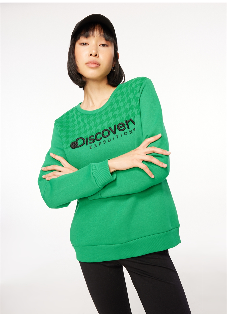 Discovery Expedition Yeşil Kadın Bisiklet Yaka Baskılı Sweatshirt D3WL-SWT19_2