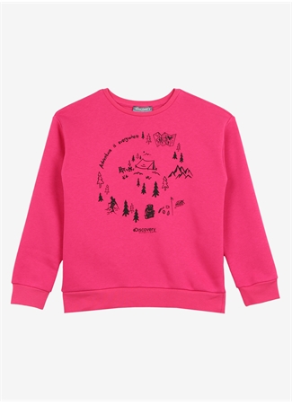 Discovery Expedition Fuşya Kız Çocuk Bisiklet Yaka Oversize Baskılı Sweatshirt D3WG-SWT17_0