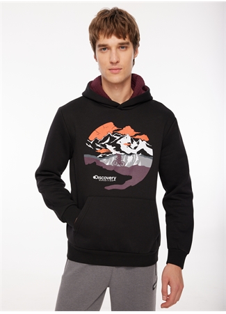 Discovery Expedition Siyah Erkek Kapüşonlu Baskılı Sweatshirt D3WM-SWT34