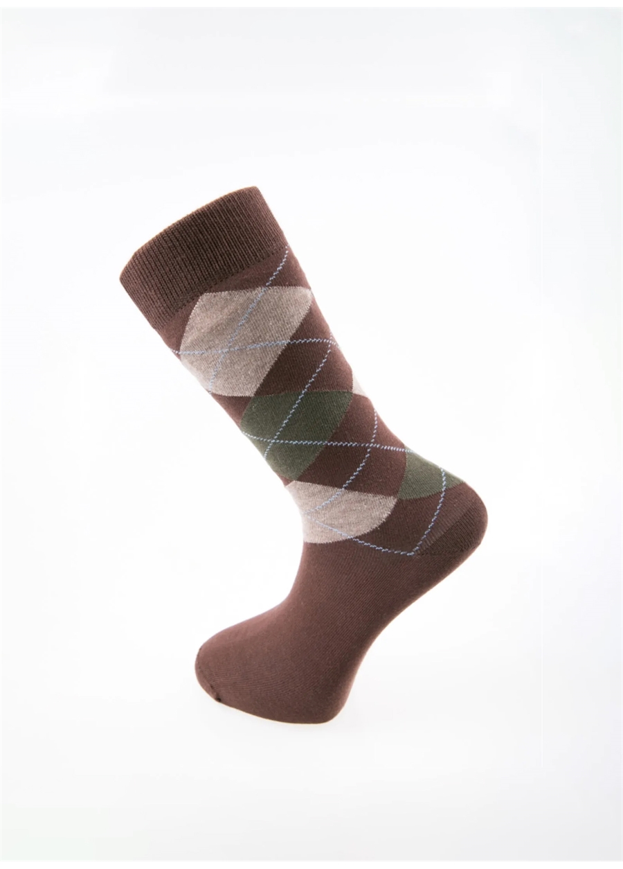 Cozzy Socks Kahve - Haki Erkek Baklava Çorap COZZY-BKL-2618