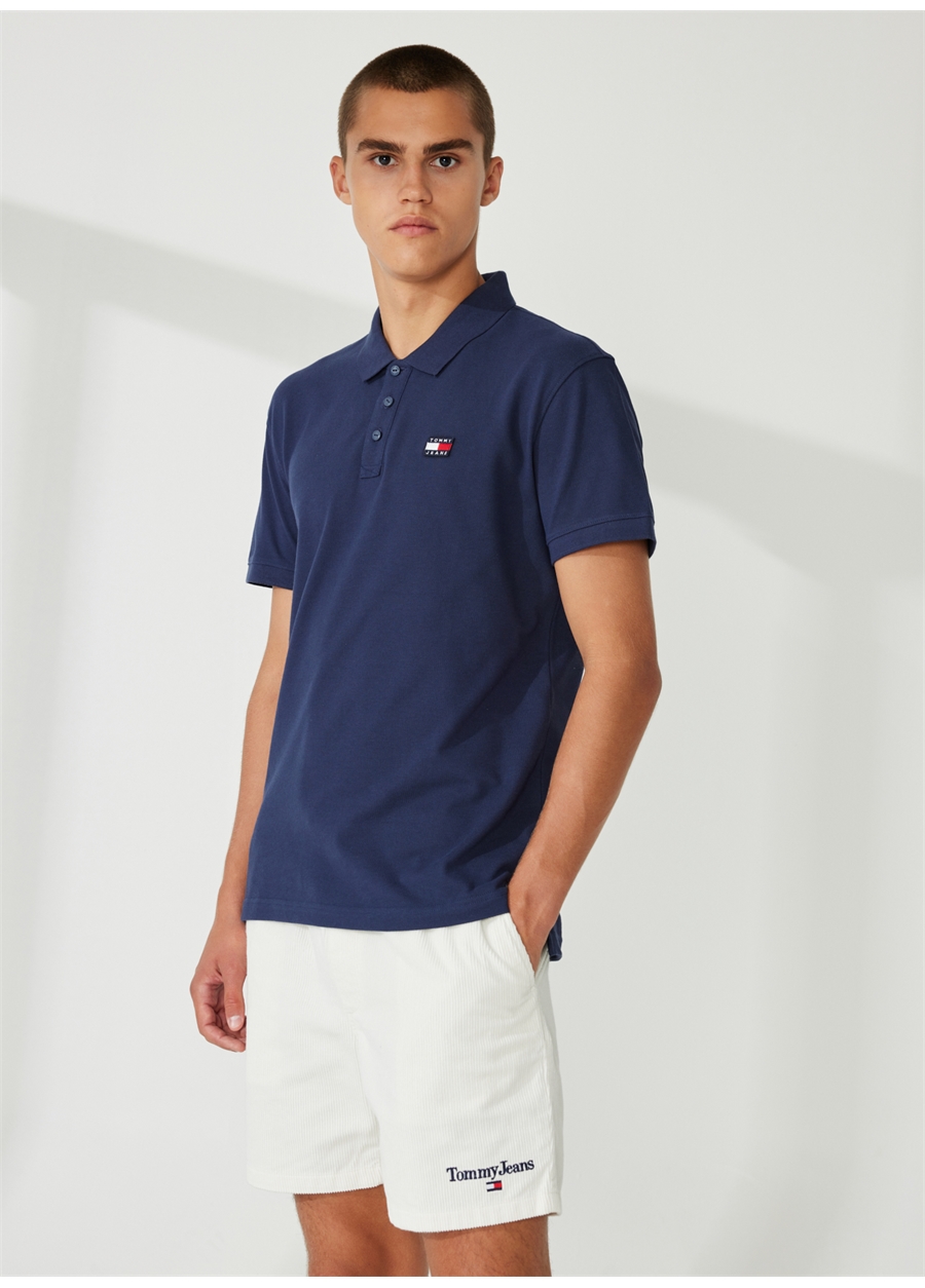 Tommy Jeans Düz Mavi Erkek Polo T-Shirt DM0DM16224C87
