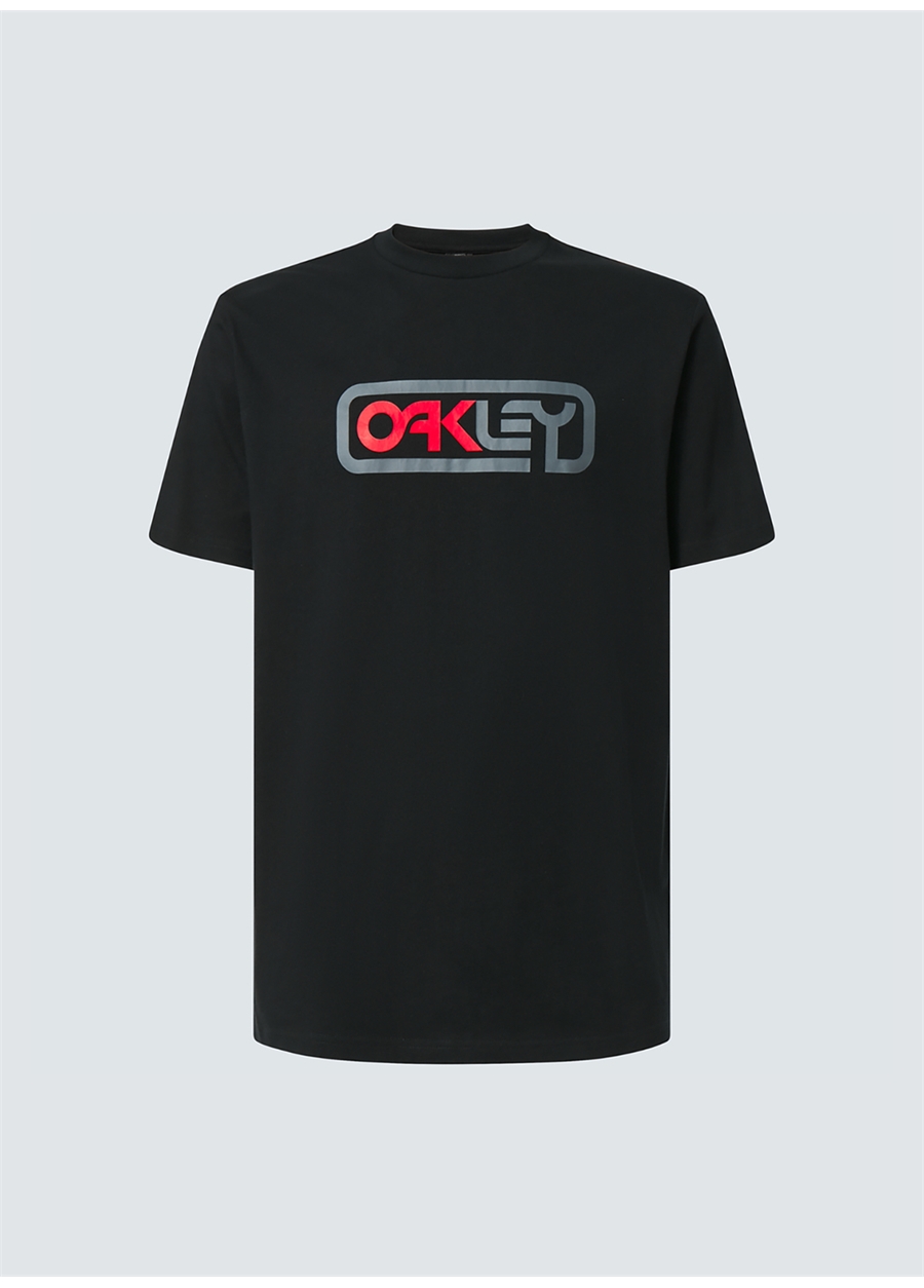 Oakley Siyah - Gri Erkek Bisiklet Yaka Baskılı T-Shirt Oakley LOCKED IN B1B TEE