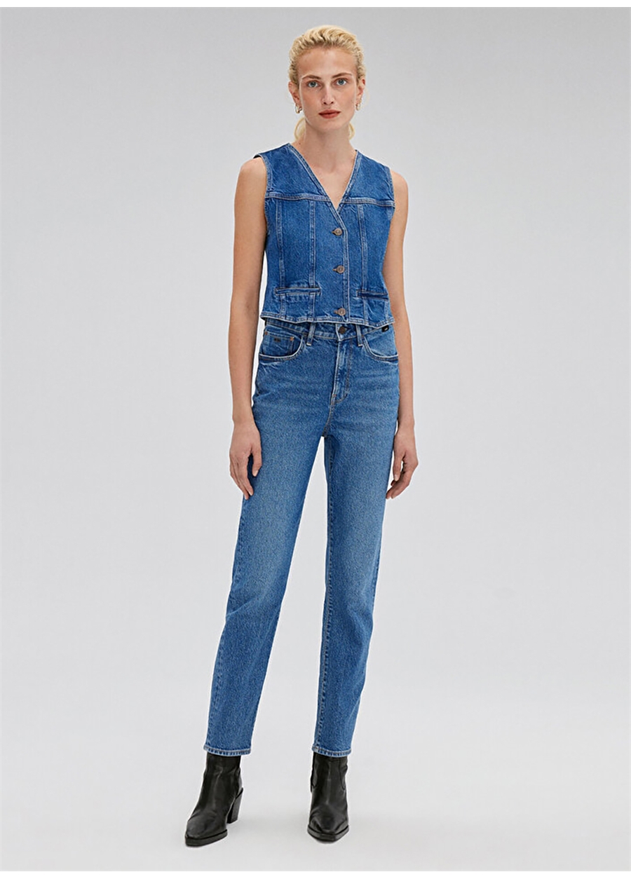 Mavi STAR Mid Brushed Deni Yüksek Bel Dar Paça Mom Fit Mavi Kadın Denim Pantolon M101077-85611_1