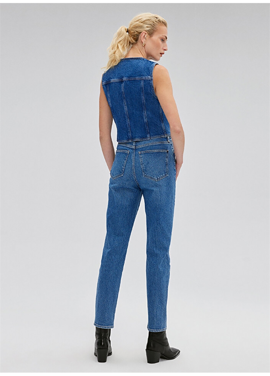 Mavi STAR Mid Brushed Deni Yüksek Bel Dar Paça Mom Fit Mavi Kadın Denim Pantolon M101077-85611_3