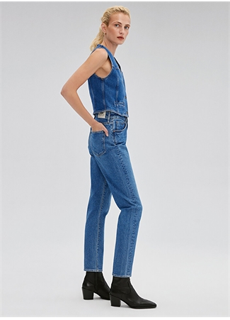 Mavi STAR Mid Brushed Deni Yüksek Bel Dar Paça Mom Fit Mavi Kadın Denim Pantolon M101077-85611_4