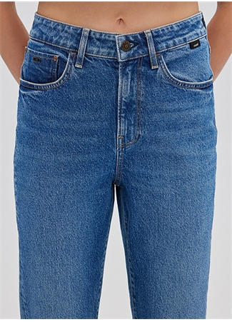 Mavi STAR Mid Brushed Deni Yüksek Bel Dar Paça Mom Fit Mavi Kadın Denim Pantolon M101077-85611_5