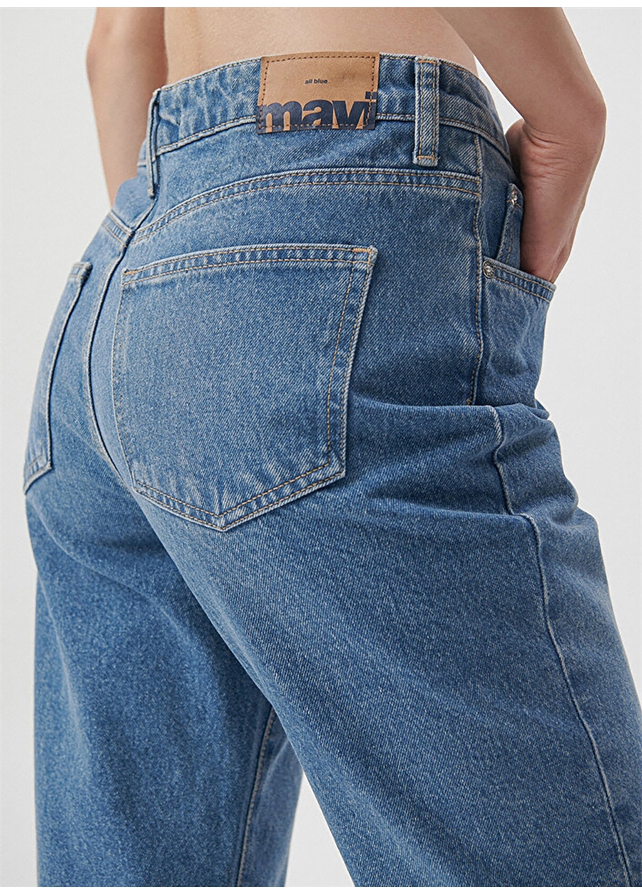 Mavi NEW YORK Dark Brushed Yüksek Bel Düz Paça Normal Koyu Mavi Kadın Denim Pantolon M101441-85600_6