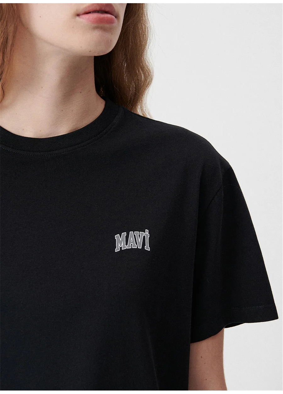 Mavi Bisiklet Yaka Siyah Kadın T-Shirt M1611900-900 MAVİ LOGO TİŞÖRT Siyah_3