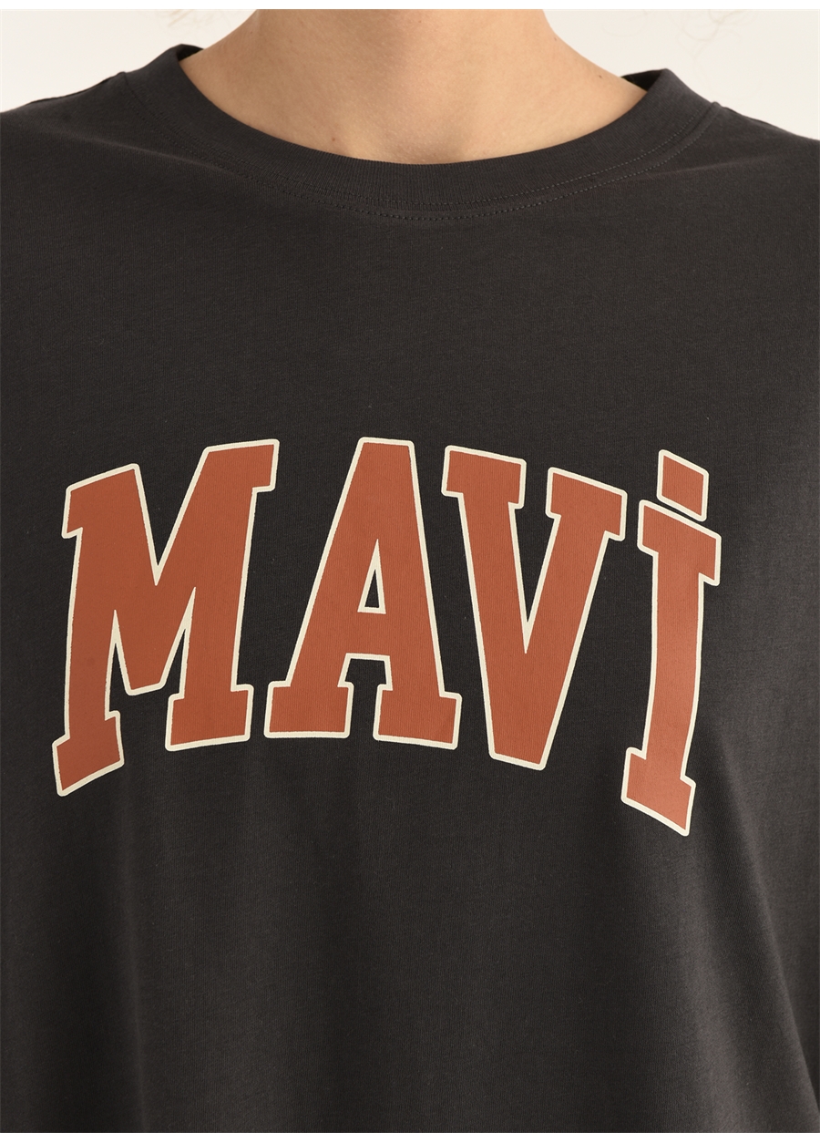 Mavi Bisiklet Yaka Baskılı Gri Kadın T-Shirt M1600843-82185 MAVİ BASKILI TİŞÖRT_1