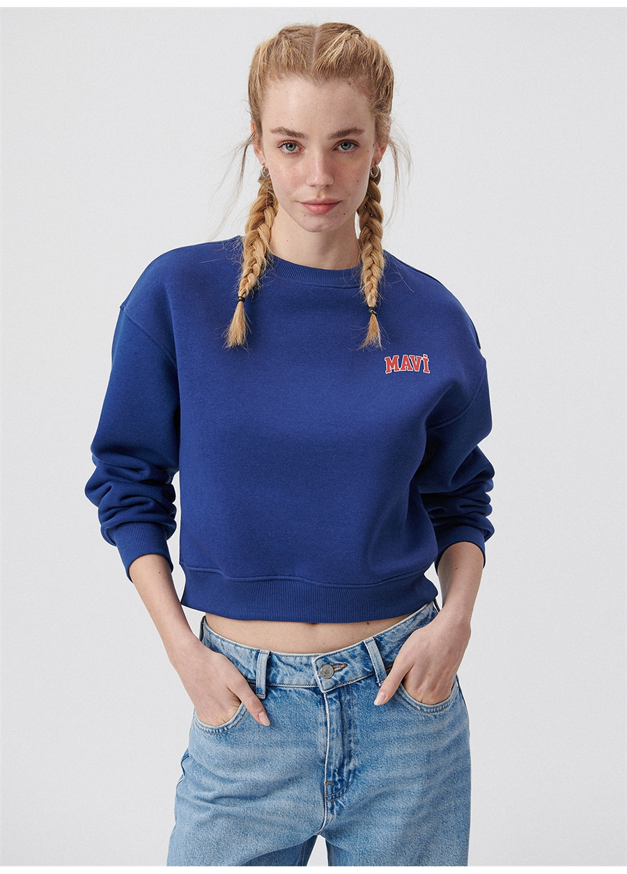 Mavi Bisiklet Yaka Mavi Kadın Sweatshırt M1611601-70722 LOGO KISA SWEATSHIRT_1