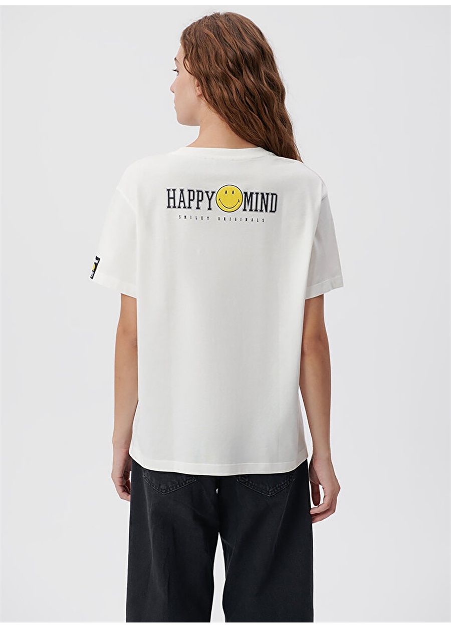 Mavi Bisiklet Yaka Ekru Kadın T-Shirt M1612086-70057 HAPPY MIND BASKILI T_3