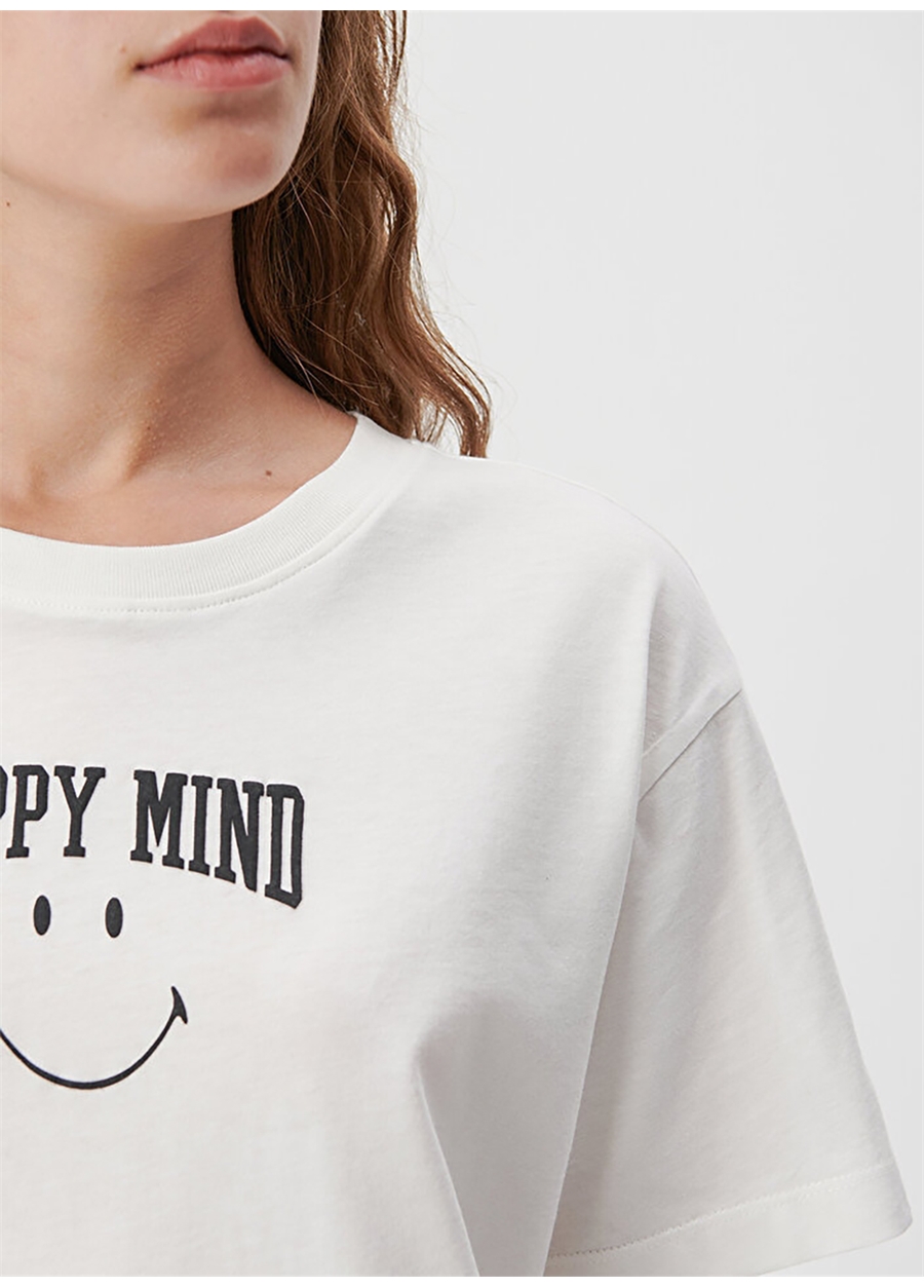 Mavi Bisiklet Yaka Ekru Kadın T-Shirt M1612086-70057 HAPPY MIND BASKILI T_5