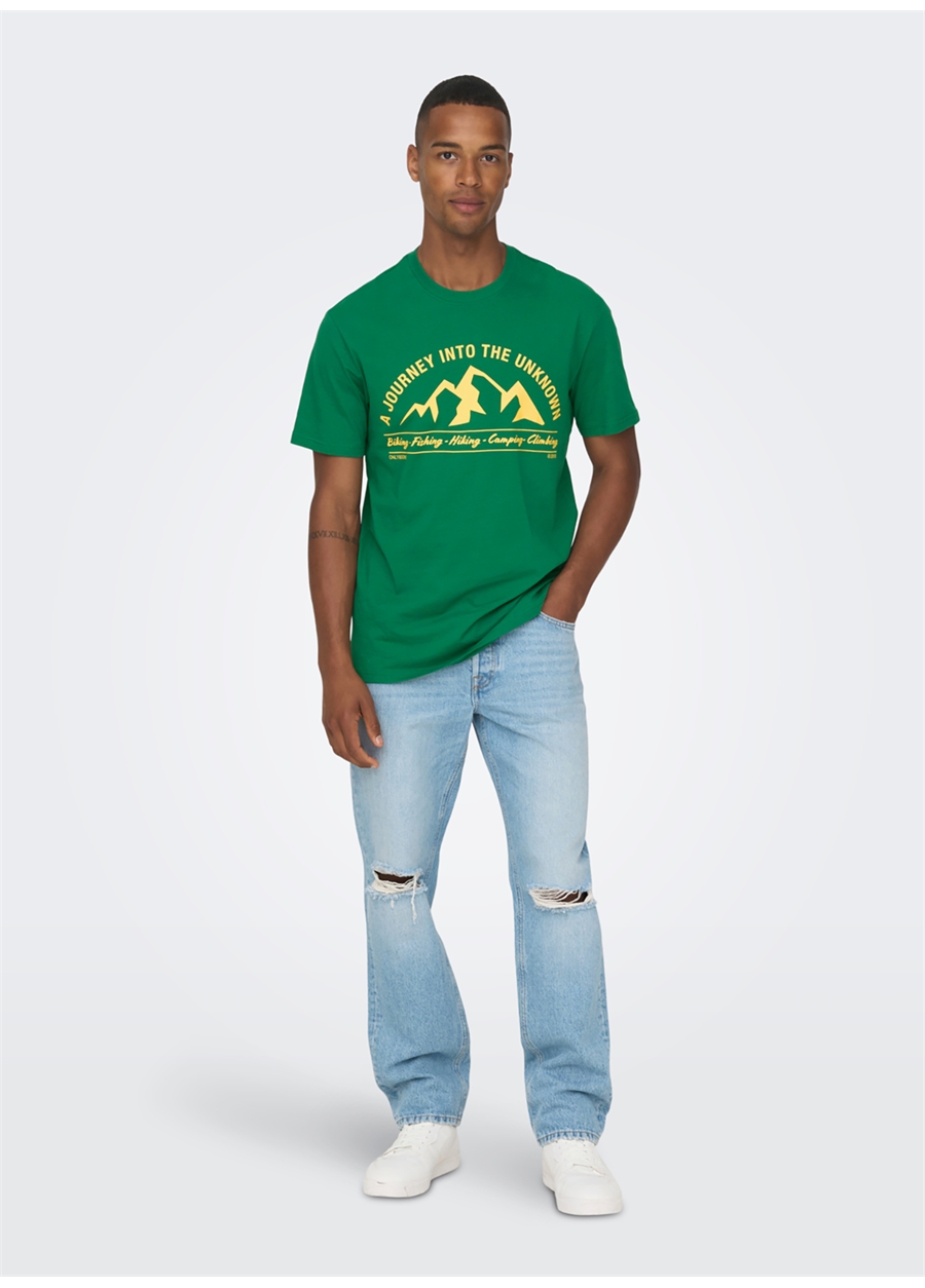 Only & Sons O Yaka Baskılı Yeşil Erkek T-Shirt ONSASHER REG SS TEE
