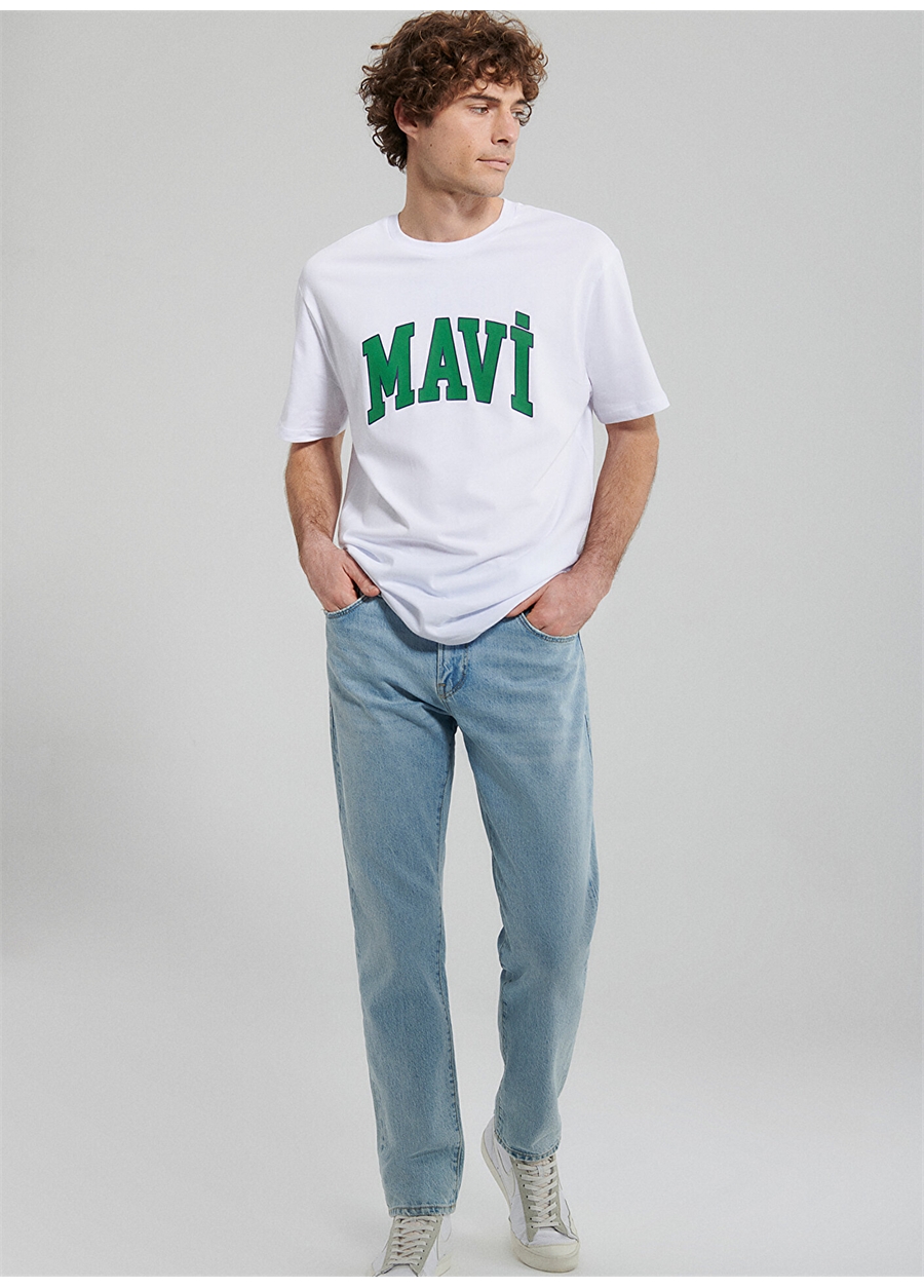 Mavi Bisiklet Yaka Düz Beyaz Erkek T-Shirt M0611711-620_MAVİ LOGO TİŞÖRT_0