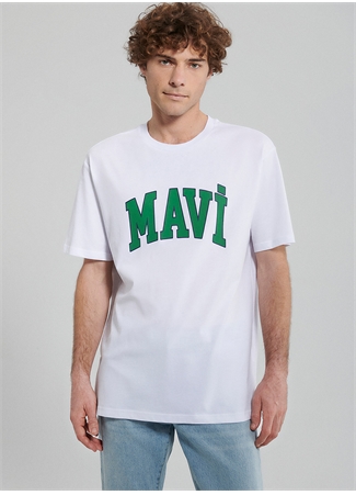 Mavi Bisiklet Yaka Düz Beyaz Erkek T-Shirt M0611711-620_MAVİ LOGO TİŞÖRT_2