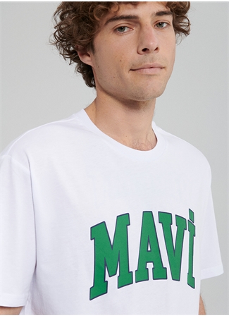 Mavi Bisiklet Yaka Düz Beyaz Erkek T-Shirt M0611711-620_MAVİ LOGO TİŞÖRT_4