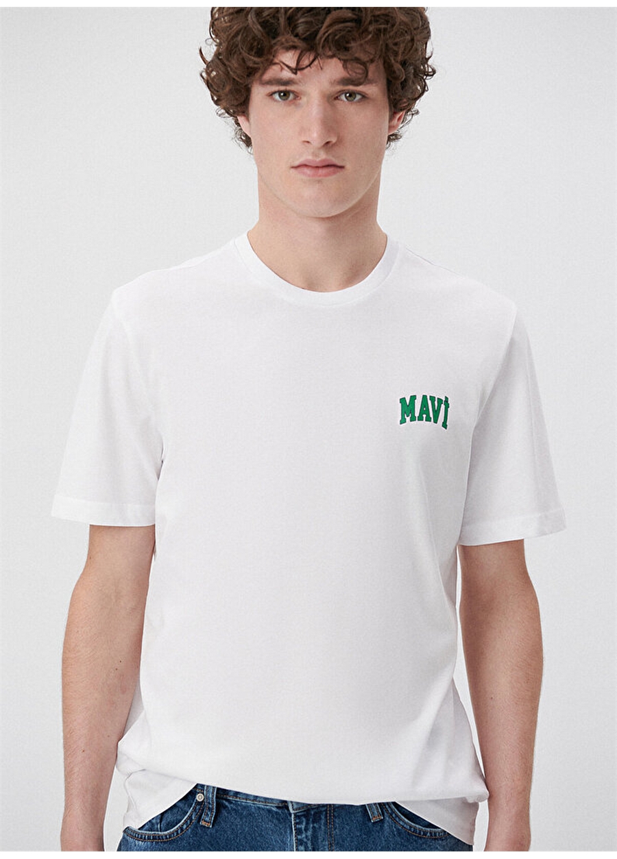 Mavi Bisiklet Yaka Düz Beyaz Erkek T-Shirt M0611714-620_MAVİ LOGO TİŞÖRT_0