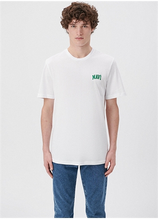 Mavi Bisiklet Yaka Düz Beyaz Erkek T-Shirt M0611714-620_MAVİ LOGO TİŞÖRT_1